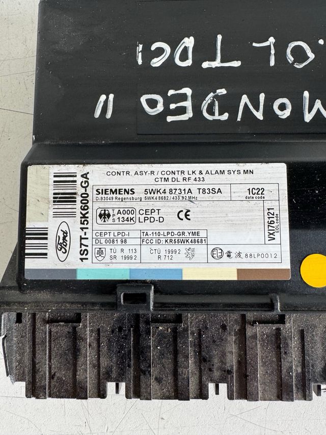 Centralita Ford Mondeo 2 2.0 TDCI Referencia original Ford : 1S7T-15K600-GA Referencia Siemens : 5WK4 8731A T83SA