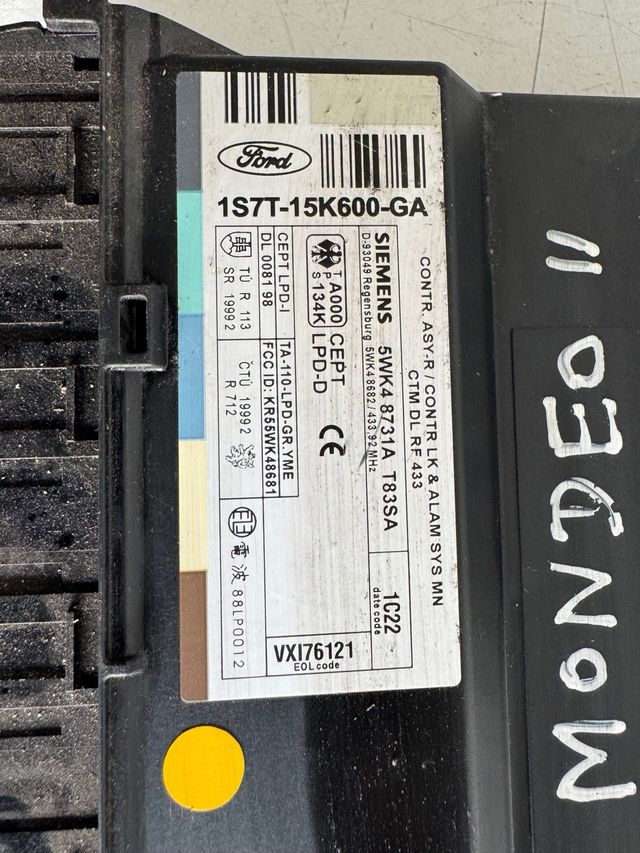 Centralita Ford Mondeo 2 2.0 TDCI Referencia original Ford : 1S7T-15K600-GA Referencia Siemens : 5WK4 8731A T83SA